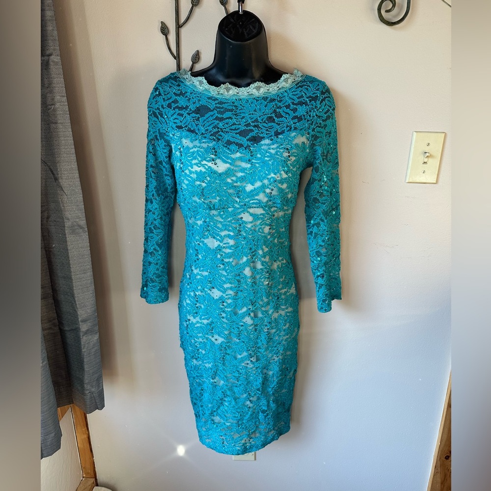 Lace and sequin cocktail wedding party dress